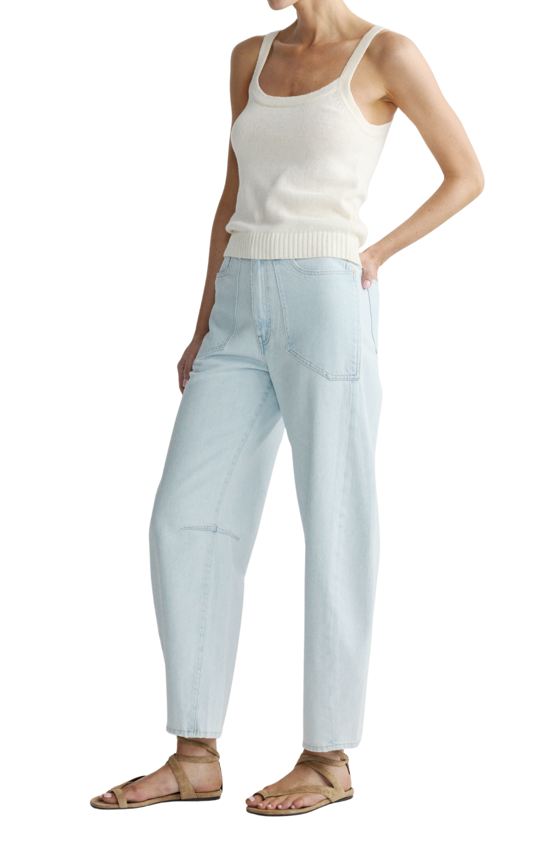 High-rise light-wash barrel jeans