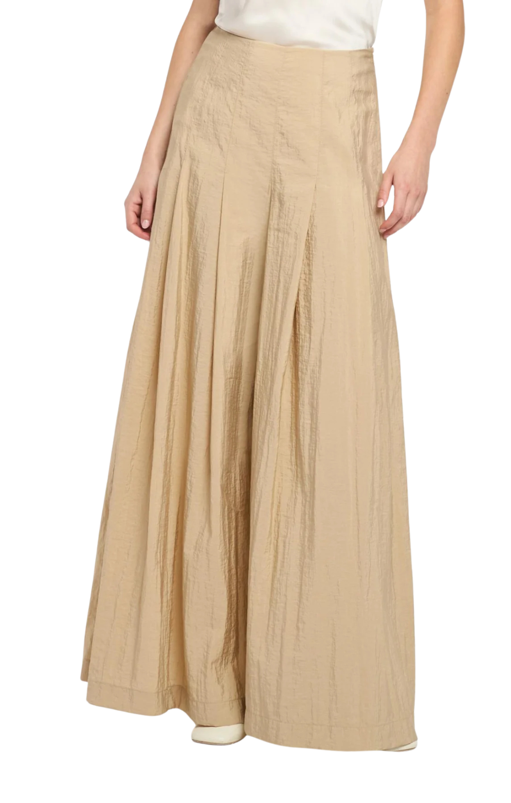 Wide-leg silhouette pants with pleats in khaki by Cinq a Sept.