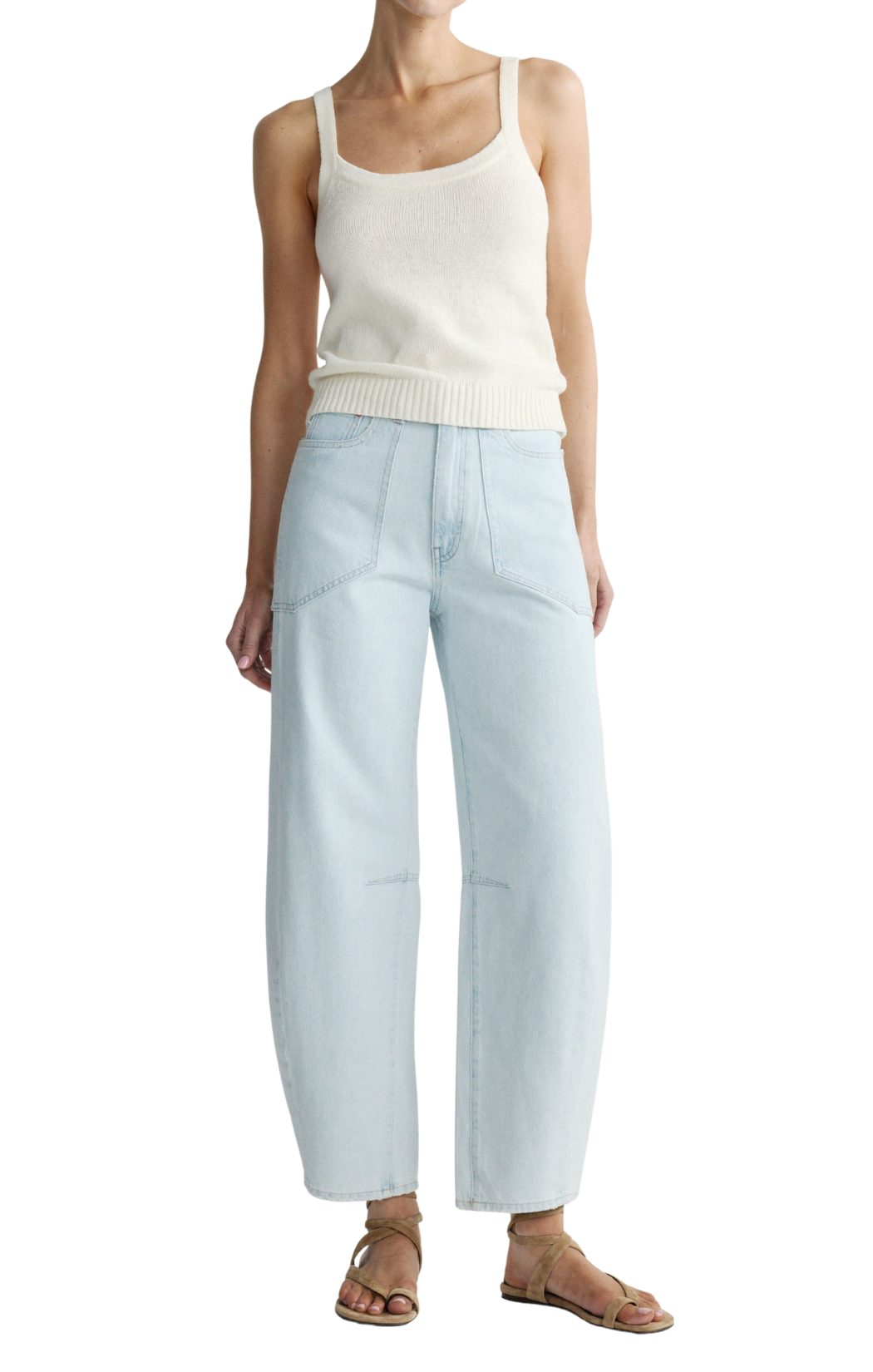 High-rise light-wash barrel jeans