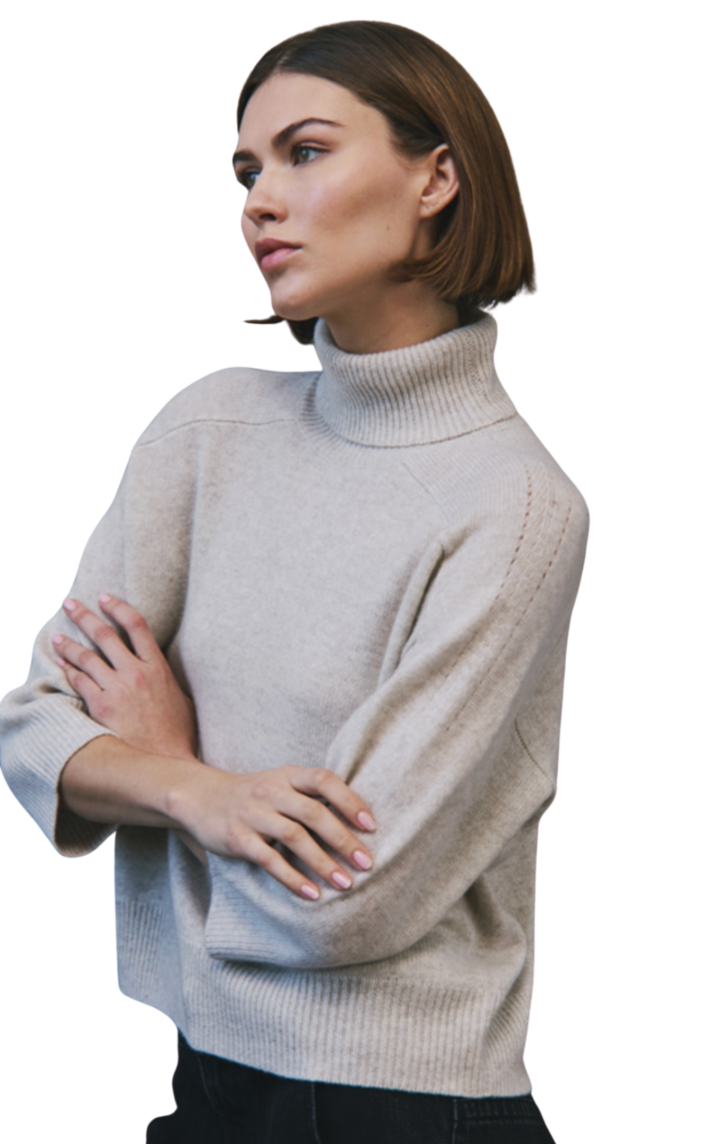 Boxy 3/4 Sleeve Turtleneck W/ Back Yoke