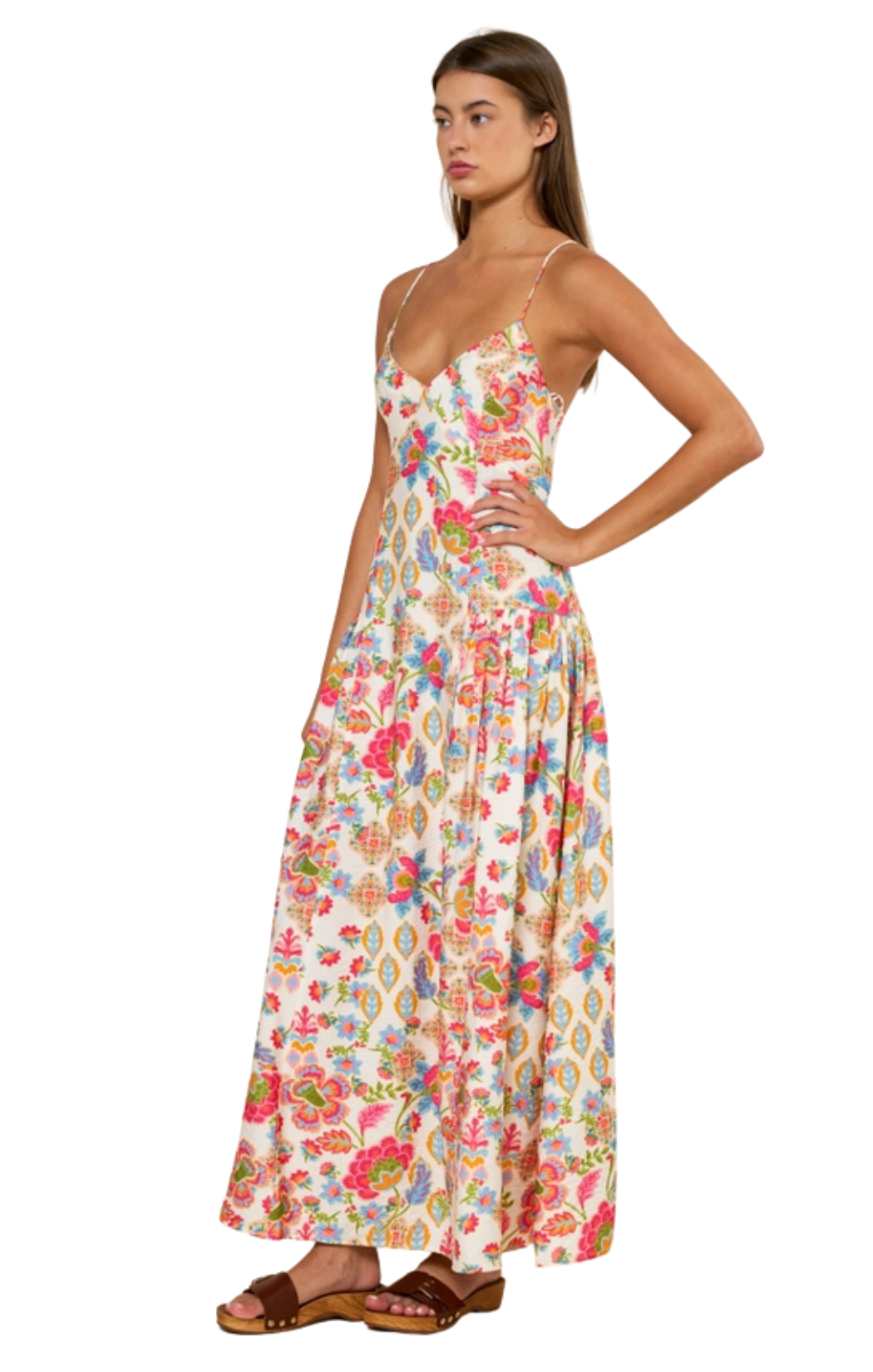 Bohemian Floral Print Sleeveless Maxi Dress