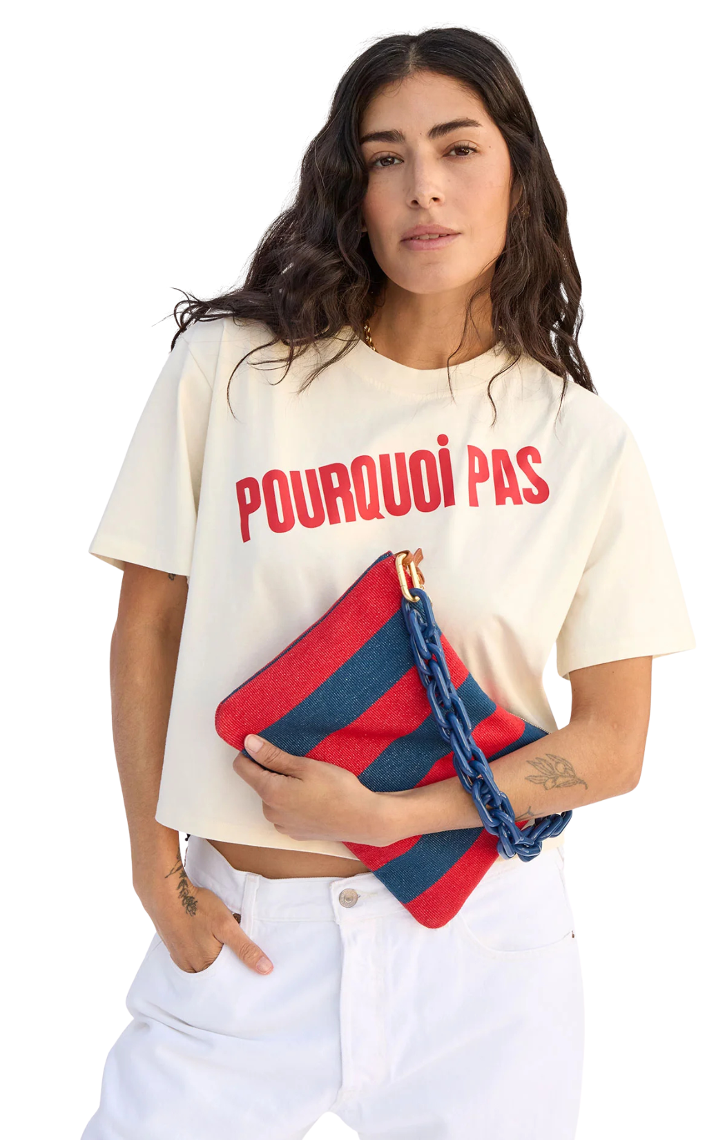 Flat Clutch with Tabs - Canvas Stripe