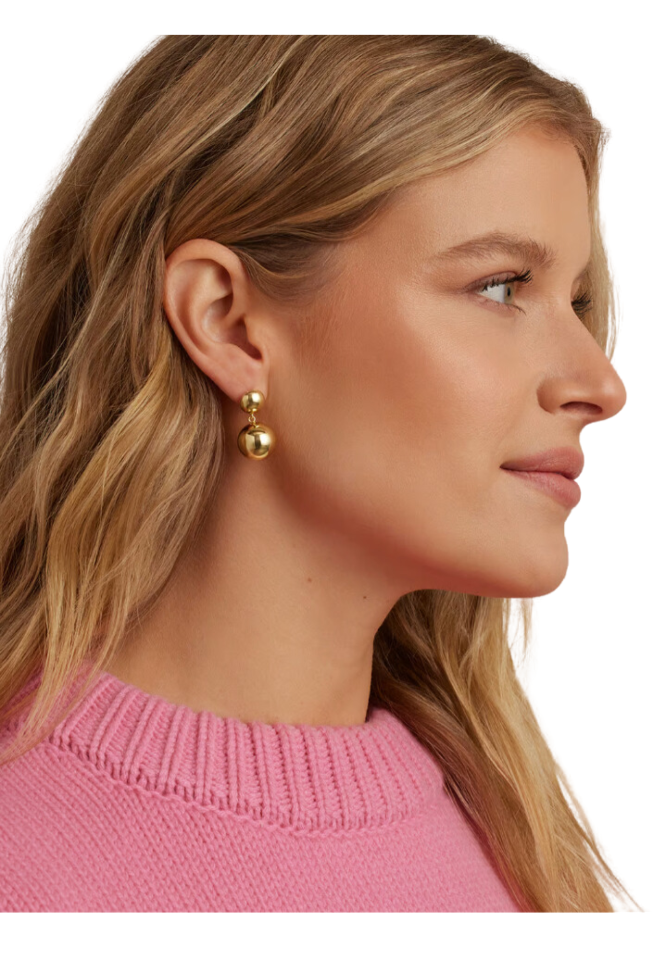 gorjana gold newport drop earrings two balls one small ball one larger ball everyday earring