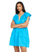The Kara Dress by Marie Oliver offers an easy slip-on silhouette, wide flutter sleeves, and tiered skirt. The 100% linen fabric and relaxed fit provide unbeatable comfort, quality, and versatile style. Blue dress.