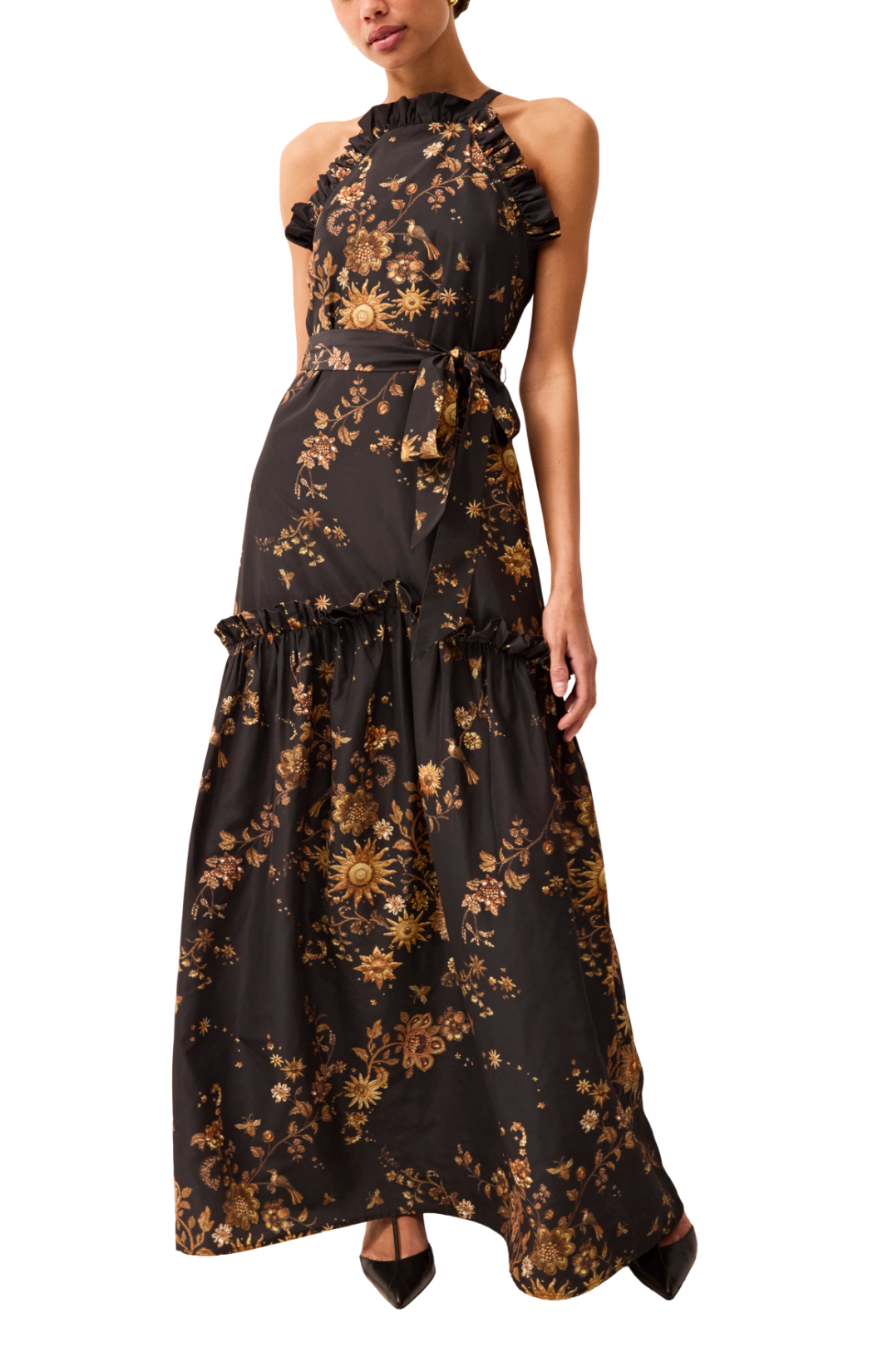 Marie Oliver Black dress with gold flowers
