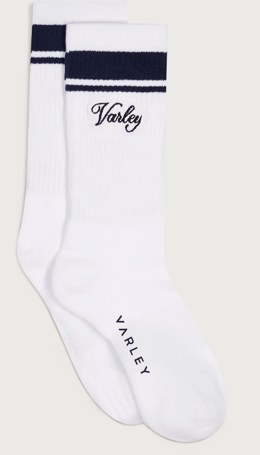 varley club lamar stripe socks white and navy blue