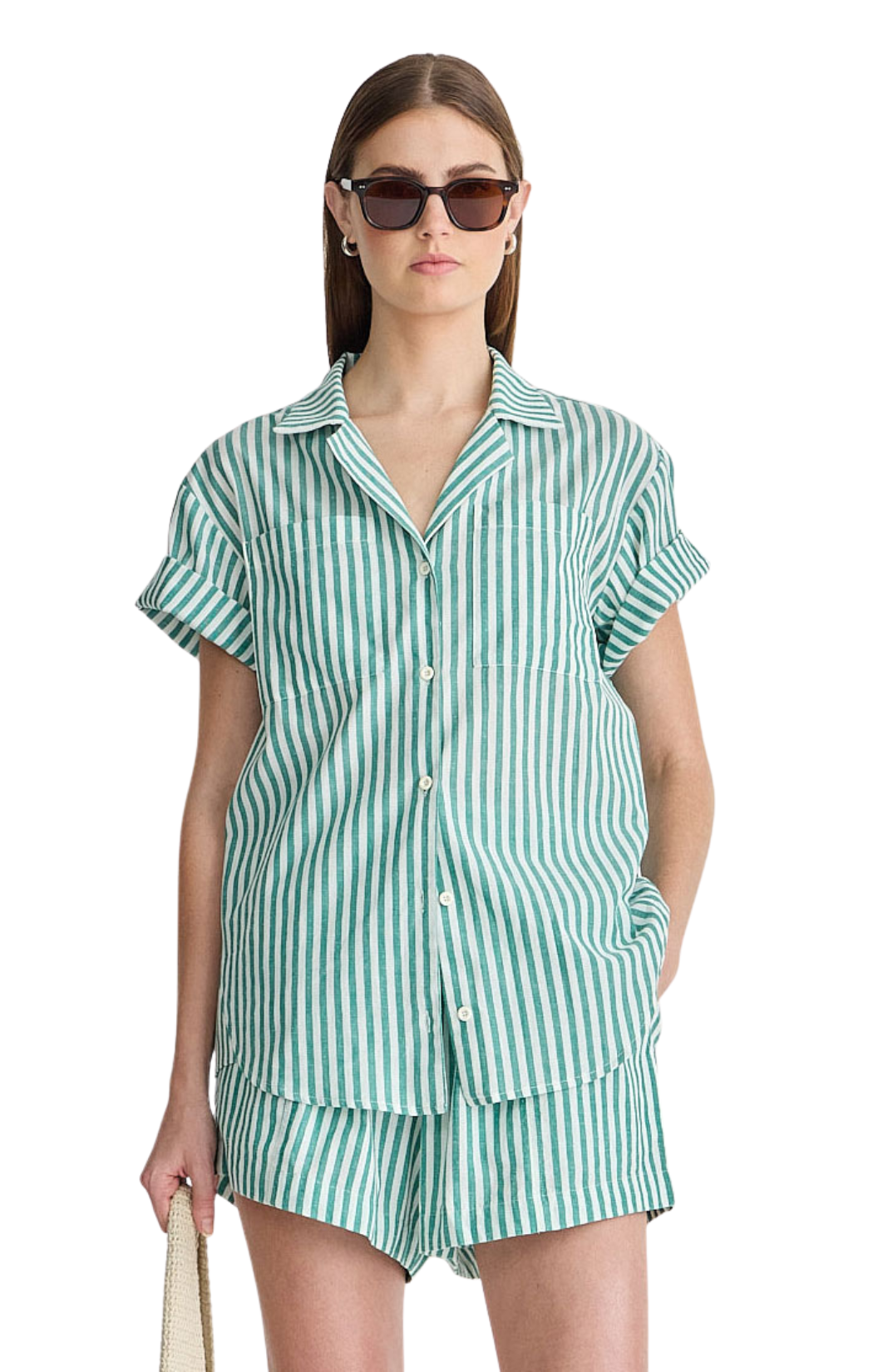 Color: Yarn Dye Stripe Green
100% Cotton
Button-front closure
Short sleeves
Collared neckline
Apiece Apart