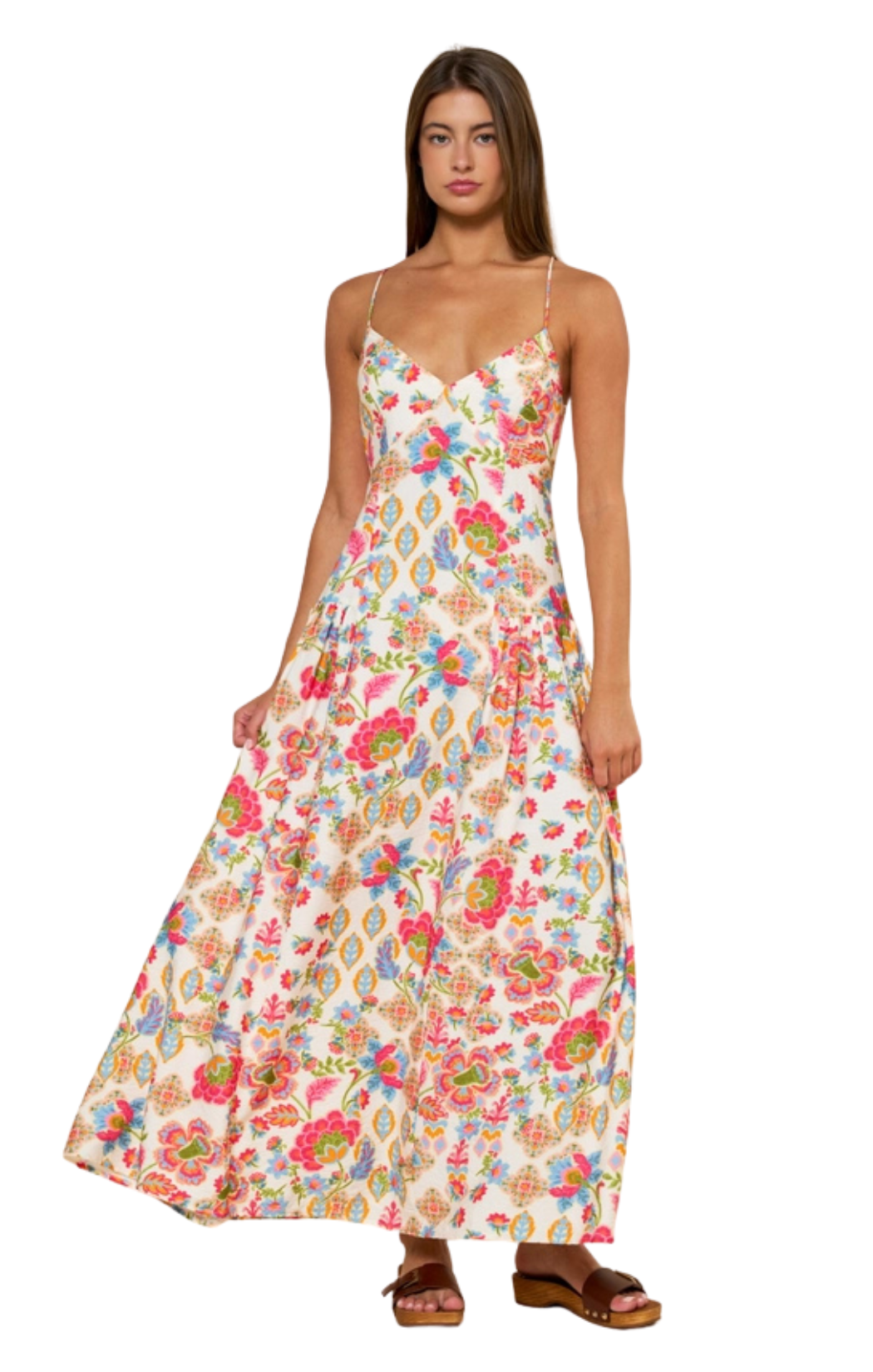 Bohemian Floral Print Sleeveless Maxi Dress