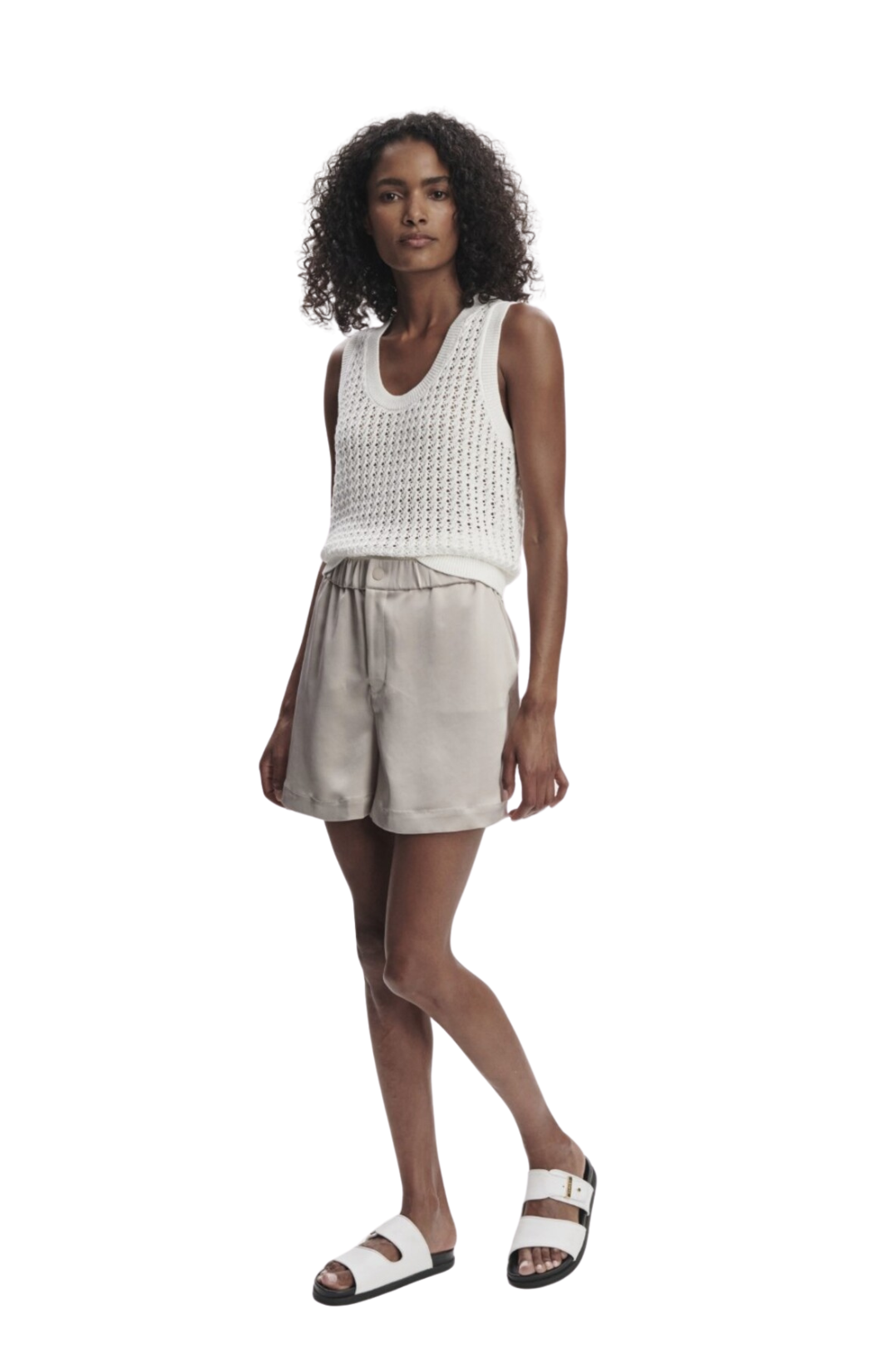 varley sarka high rise short gathered waistband silver cloud