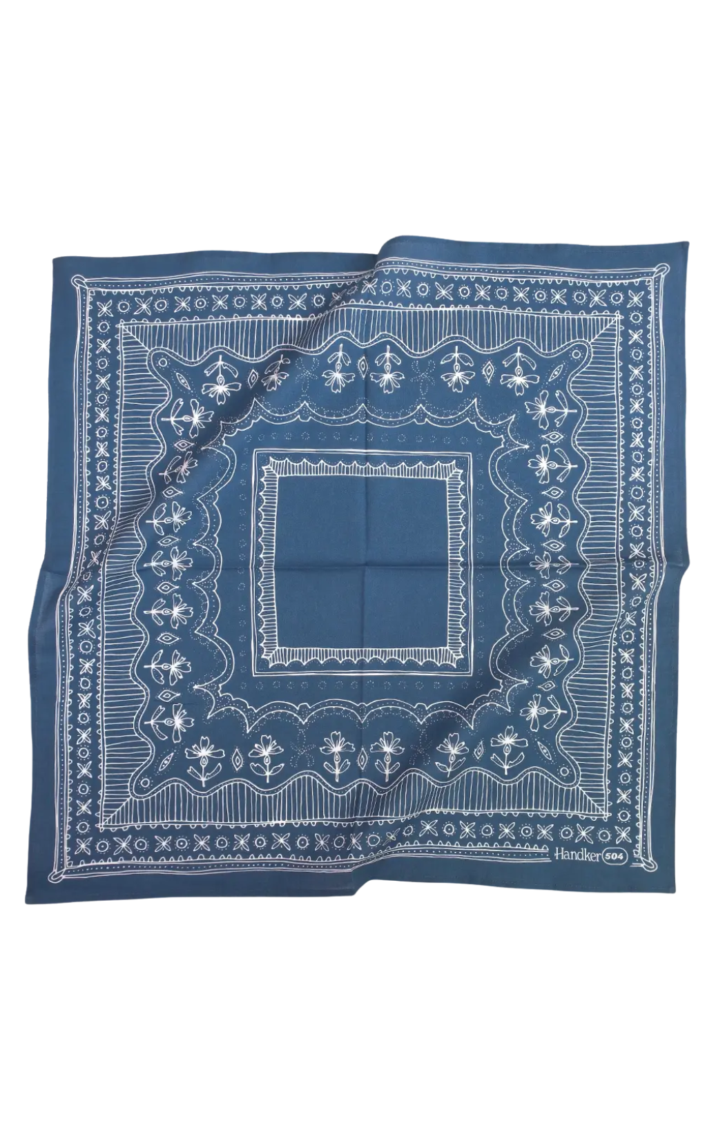 Bandana by Handker. Color Pattern: Blue & white floral Material: 100% premium cotton ;Sizing: 22x22 inches