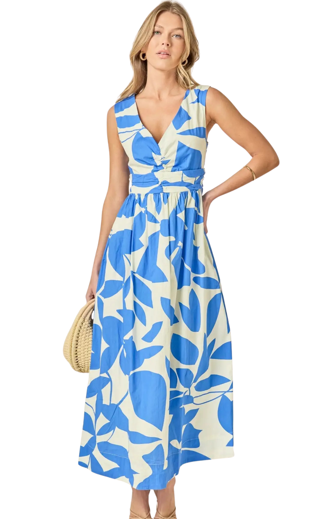 Print Ruched Midi Dress