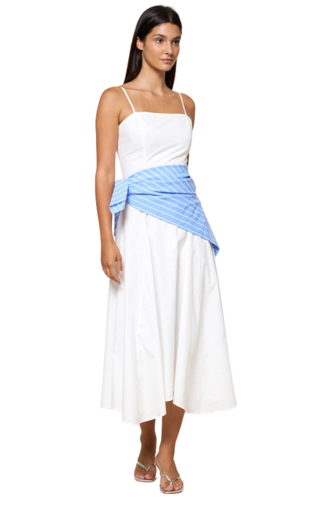 Stripe Waist Bandana Sleeveless Tie Maxi Dress