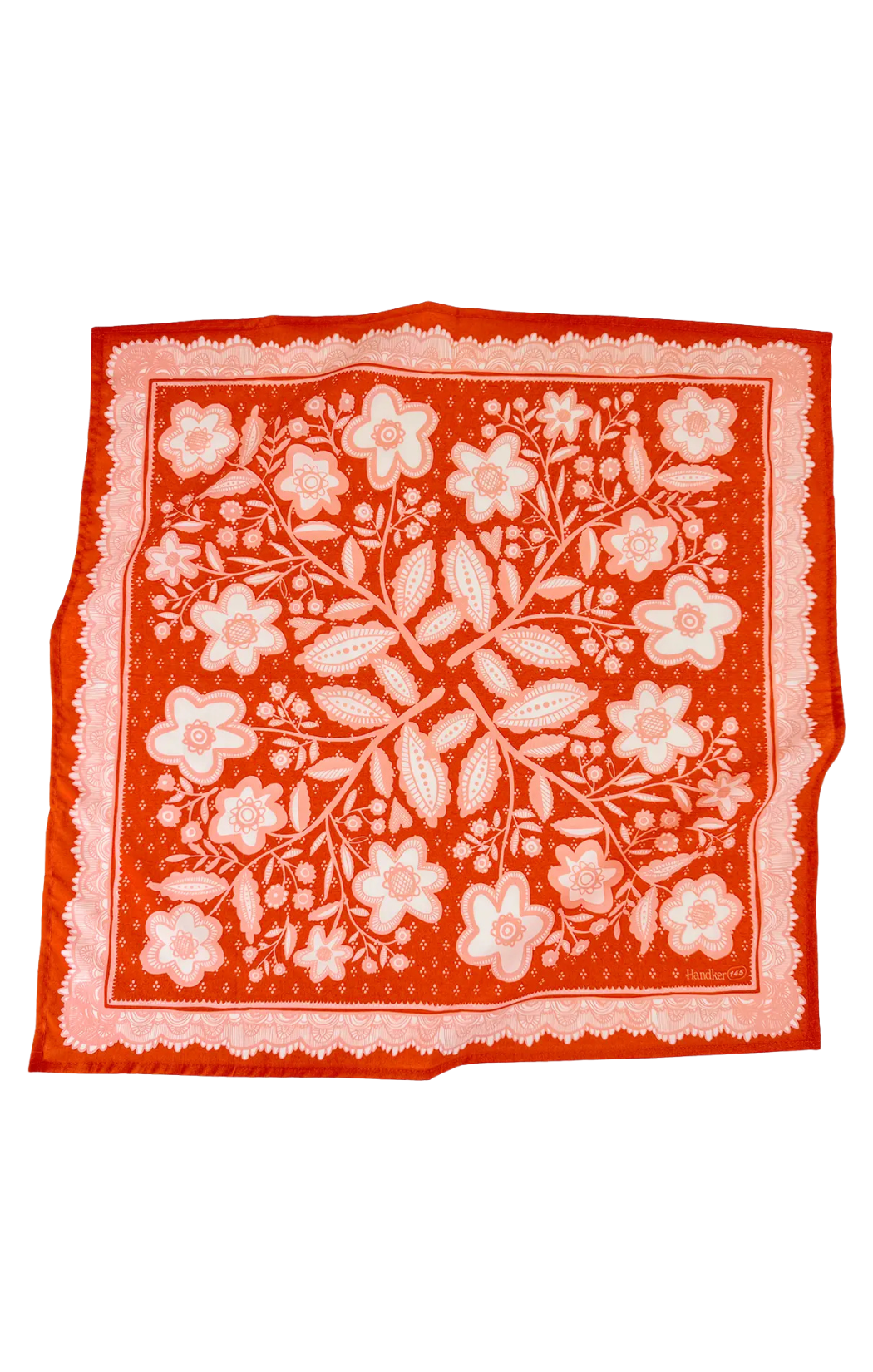 Bandana by Handker. Color Pattern: Orange, pink & white floral Material: 100% premium cotton ;Sizing: 22x22 inches