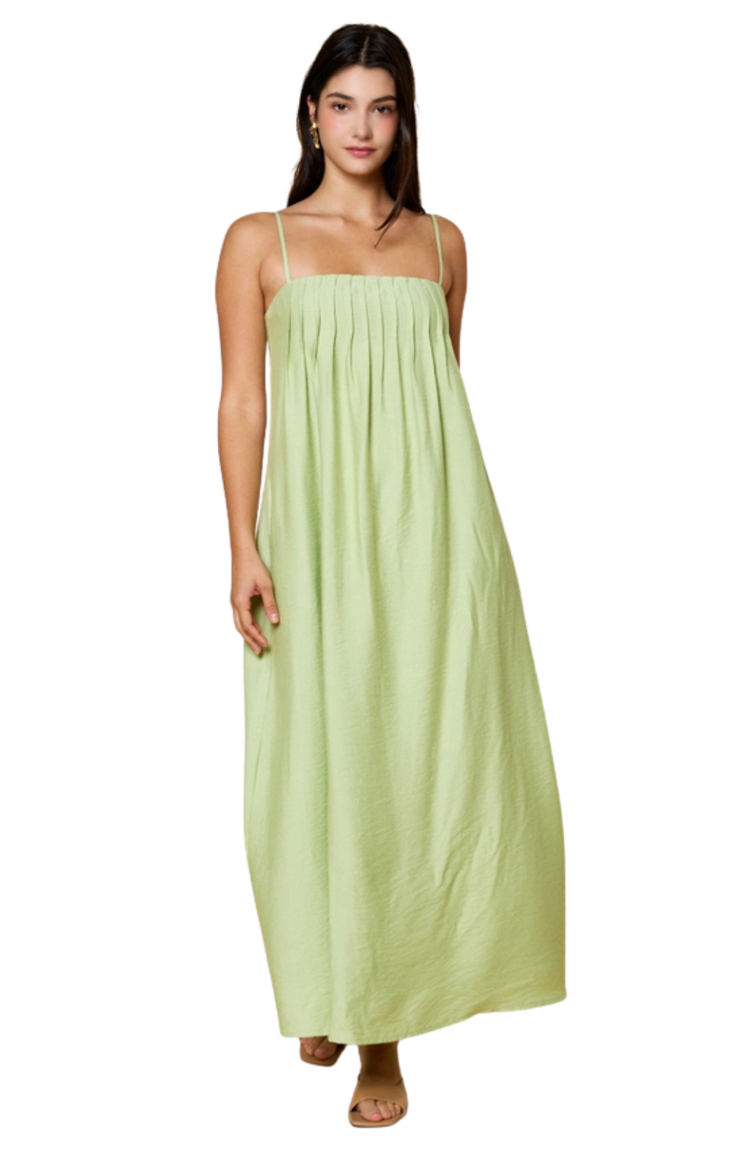 Pleated Spaghetti Straps Maxi Dress