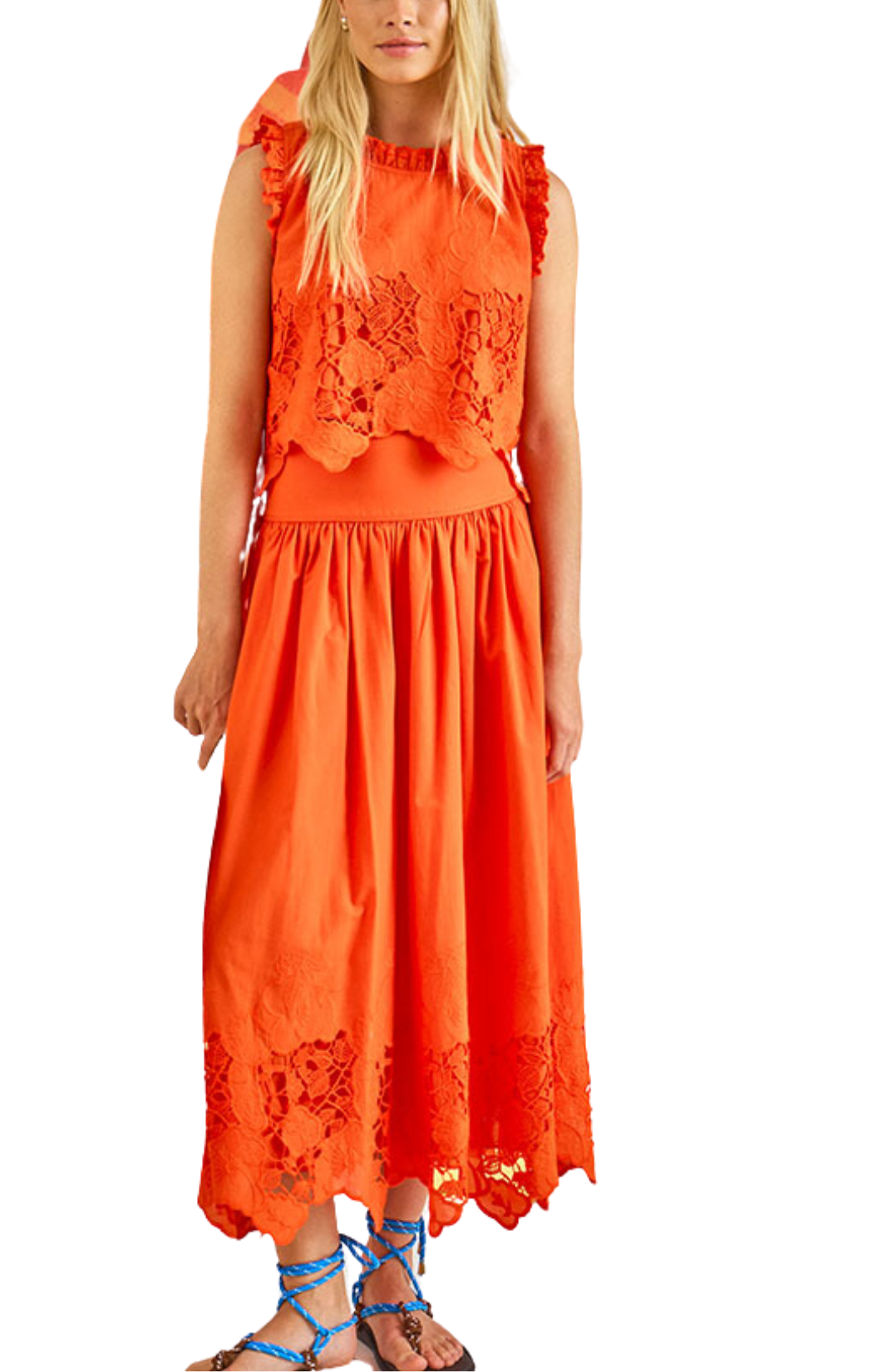 orange tangerine hunter bell nathalie skirt cutout embroidery side waist ties