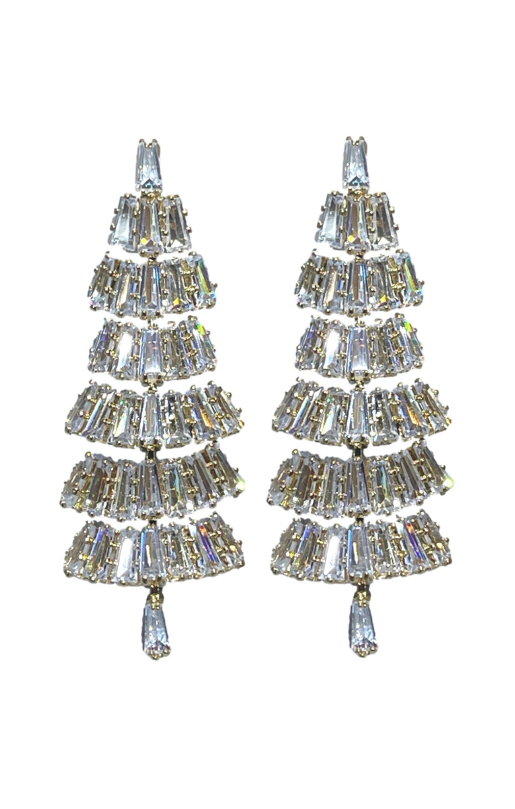 Baguette Crystal Christmas Tree Holiday Statement Earrings