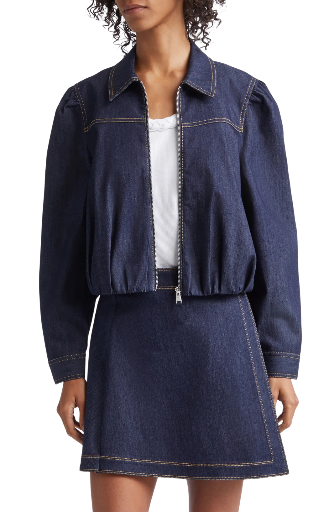 Dark blue zip-up denim jacket
