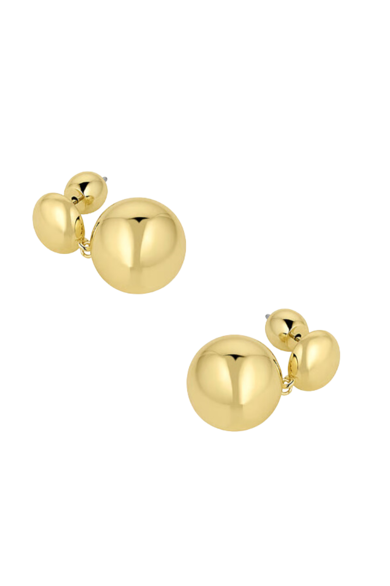 gorjana gold newport drop earrings two balls one small ball one larger ball everyday earring