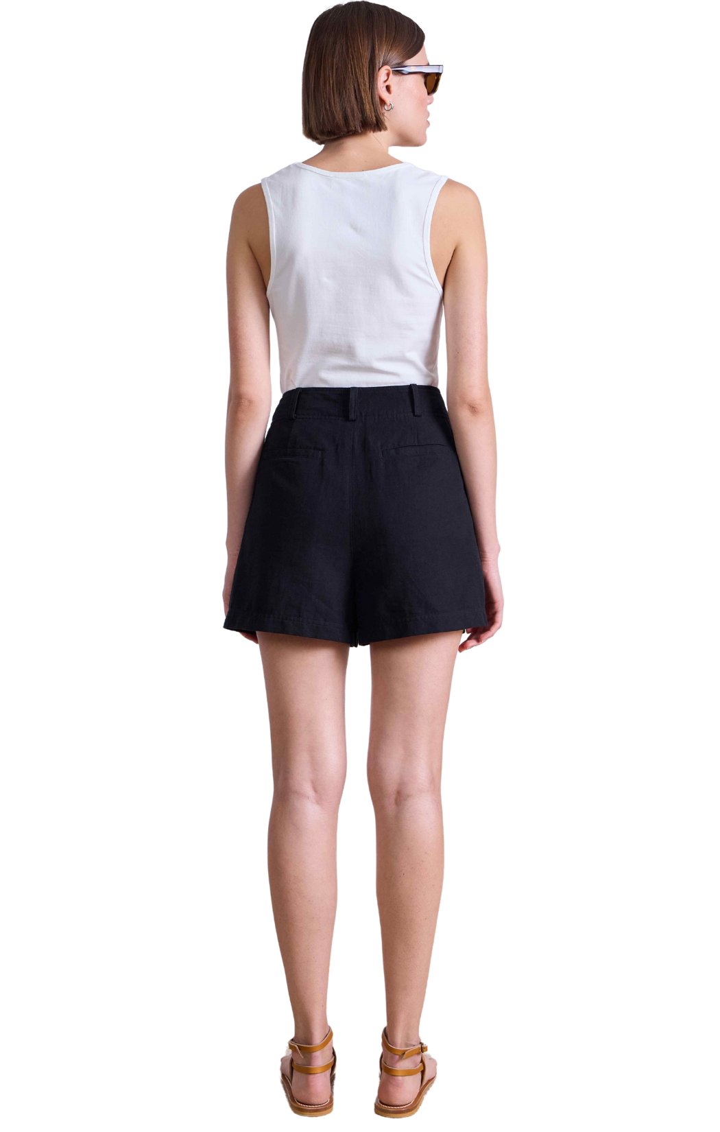 apiece apart bari shorts black pockets belt loops cotton linen blend 