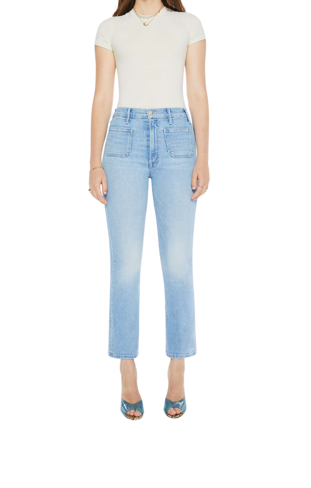 mother the hustler patch packet ankle hi-rise high rise flare jean denim ankle length tune in tune out