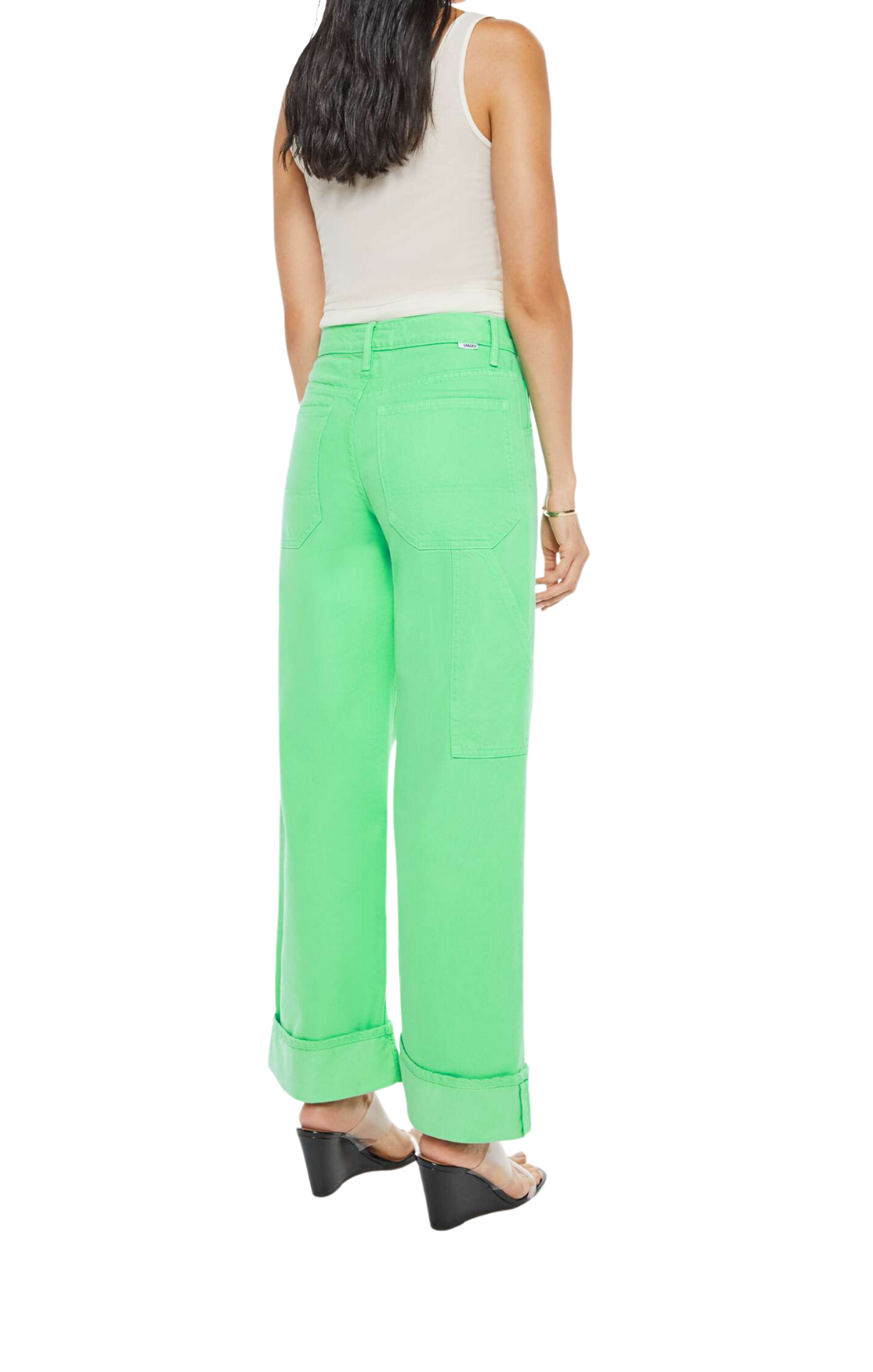 SNACKS! mother the smoothie carpenter sneak wide straight leg pants green lime green neon green