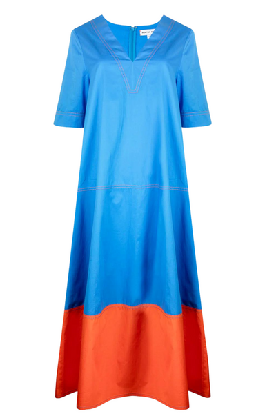 Hunter Bell Gigi Dress Vneck Colorblock Red Blue Orange Short Sleeve