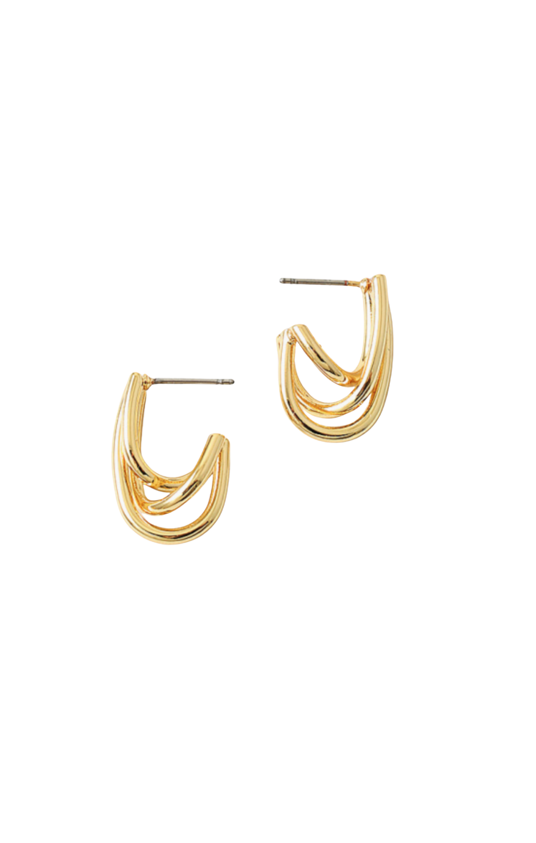 gold-toned layered hoop earrings. Featuring an interconnected triple-strand design