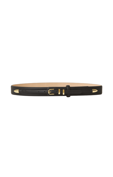 Give your outfit a fitted look with the Black Jax Belt. Crafted from high-quality genuine leather, this waist belt features a&nbsp;versatile design detailed with a polished gold buckle and double keepers on a smooth leather strap.&nbsp;Wear it around your waist to accentuate your curves and elevate your look for any occasion, whether it's a night out with friends or a day at the office, it is sure to add a touch of sophistication to any outfit. B-Low The Belt.