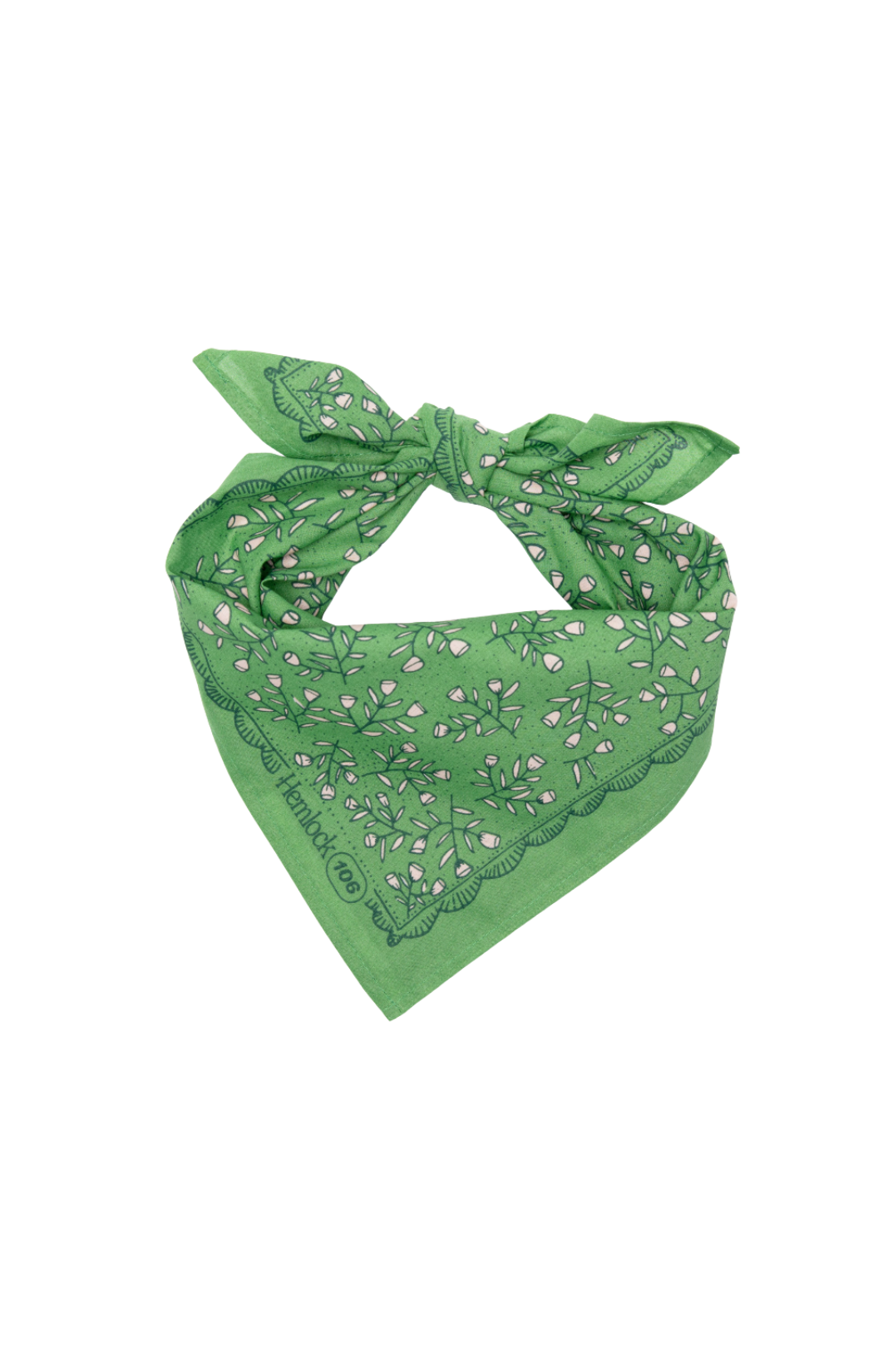 Bandana by Handker, 100% cotton in green with a pink floral pattern.