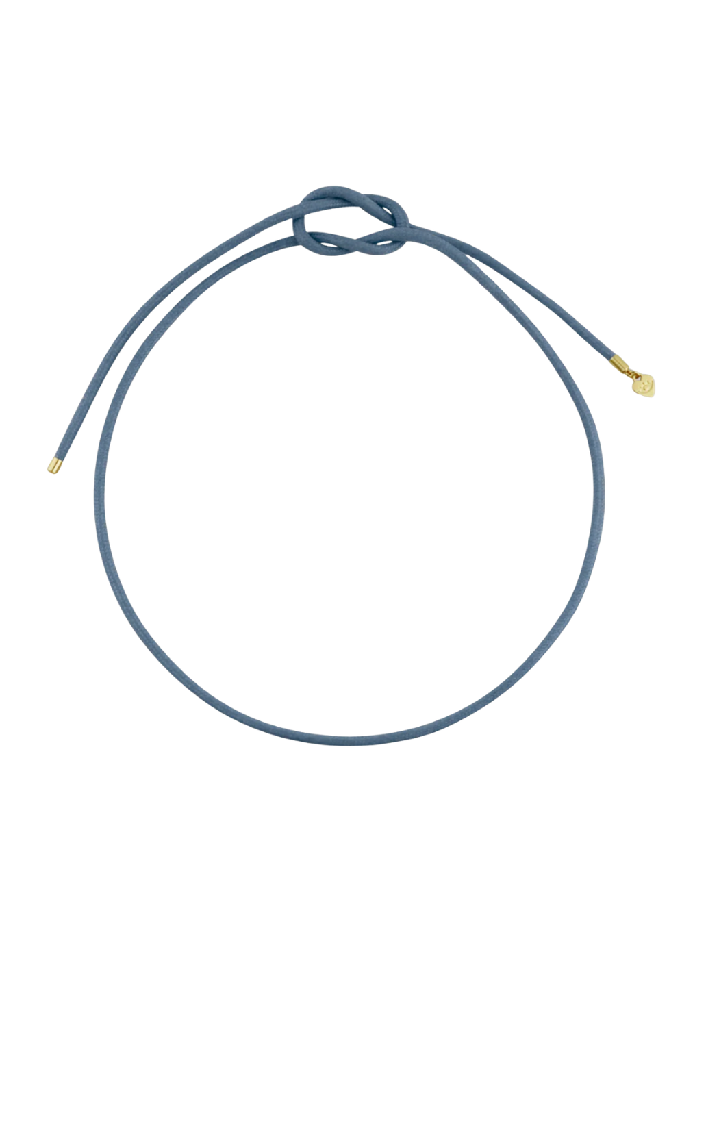 Blue cord necklace with gold accents on the end by Hart on a white background