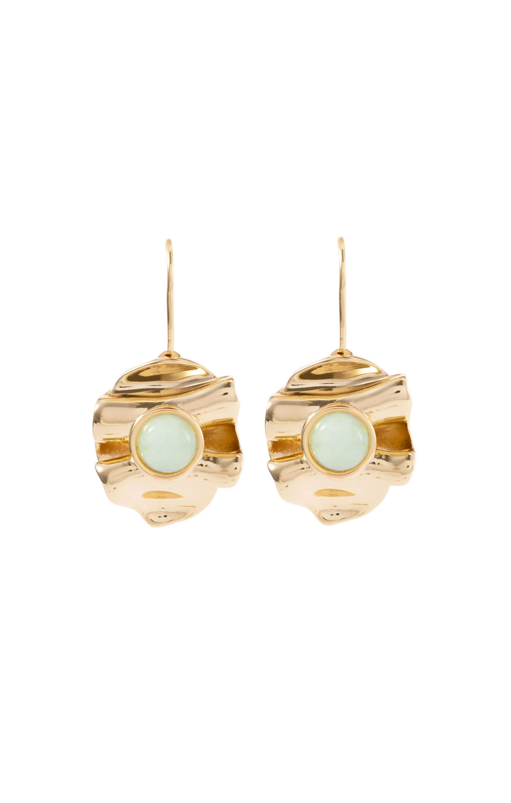 Coastal-inspired drop earring silhouette, gold base with a turquoise stone center.
